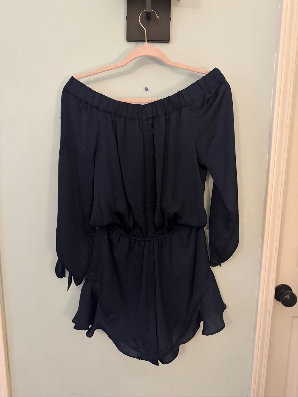 Wishlist Navy Off-Shoulder Long Sleeve Romper